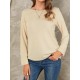 Women Solid Color Basic Designed Pleats V  Neck Long Sleeve Casual Blouses