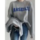 Women Solid Embroidery Words Casual Loose O  Neck Street Fashion Sweatshirt