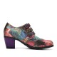  Women Retro Floral Printing Leather Comfy Hook Loop Round Toe Soft Chunky Heels